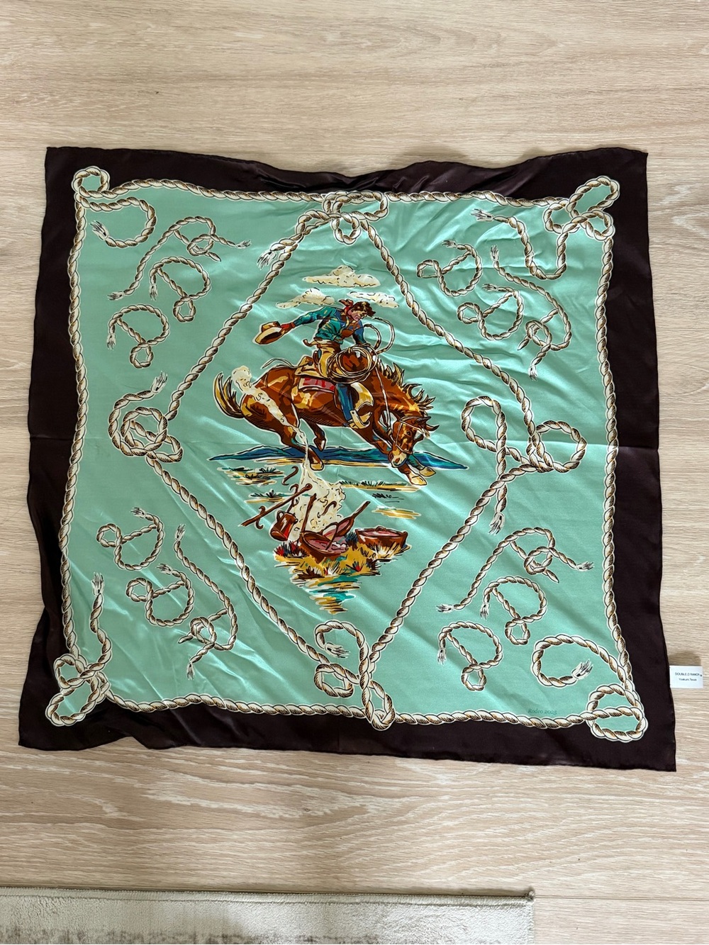 Double D Ranch Mint and Brown Western Rodeo 100% Silk Scarf